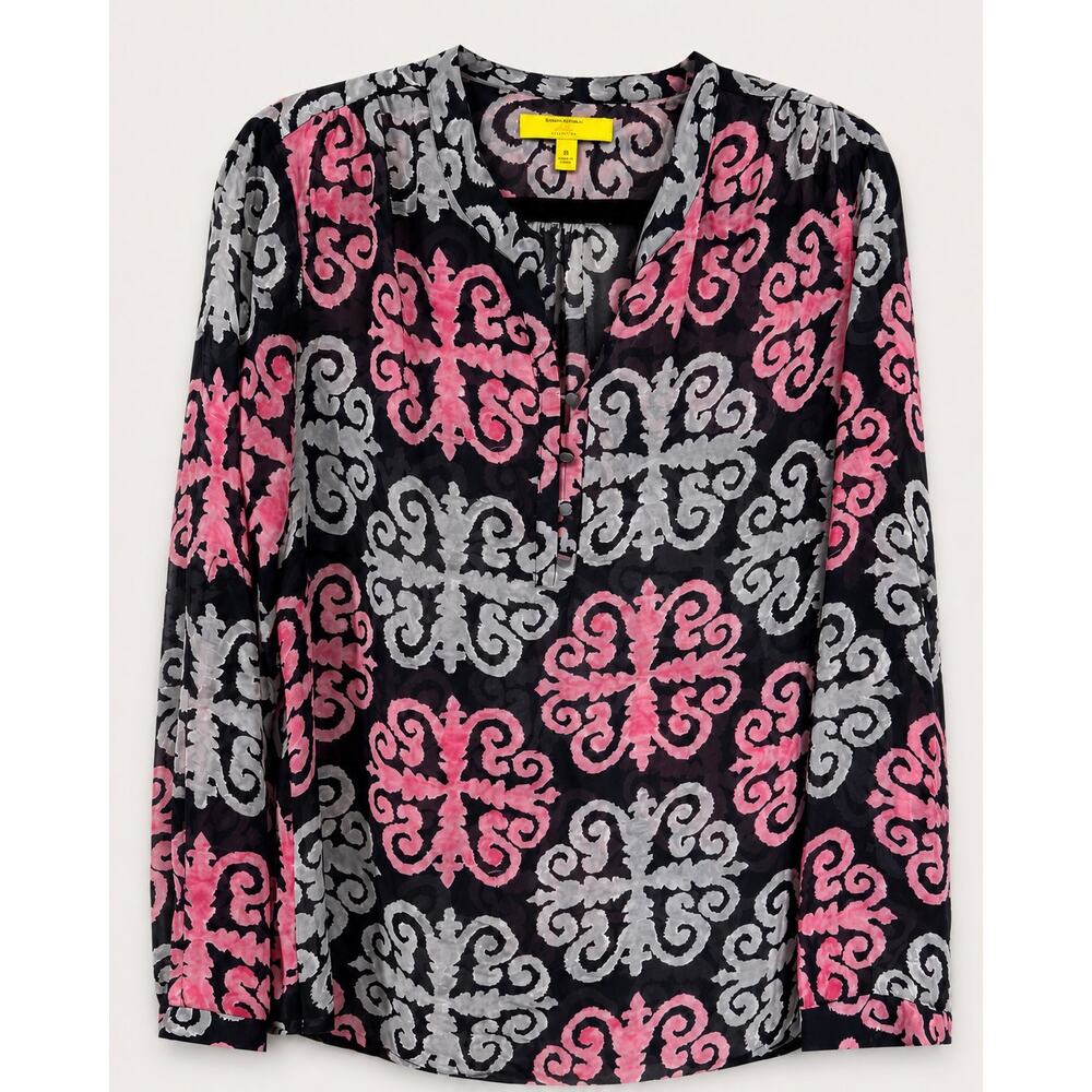Banana Republic Milly Collection Womens Size 8 Pink Gray Sheer Office Siren Top